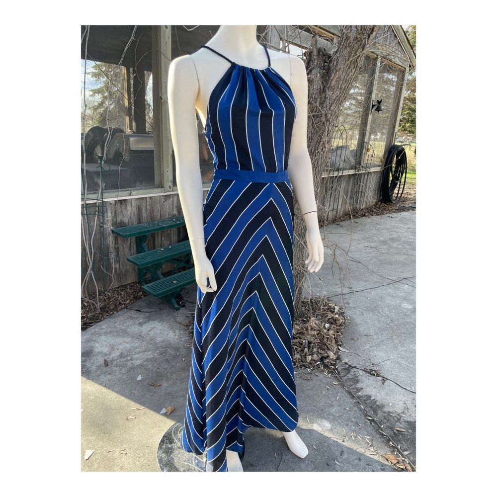 Guess Striped Halter Maxi Dress Bias Cut Chevron Sz 6